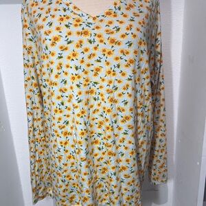 Lands' End Sunflower Print Long Sleeve Top